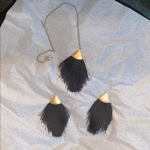 Black Tassel Necklace and Earrings